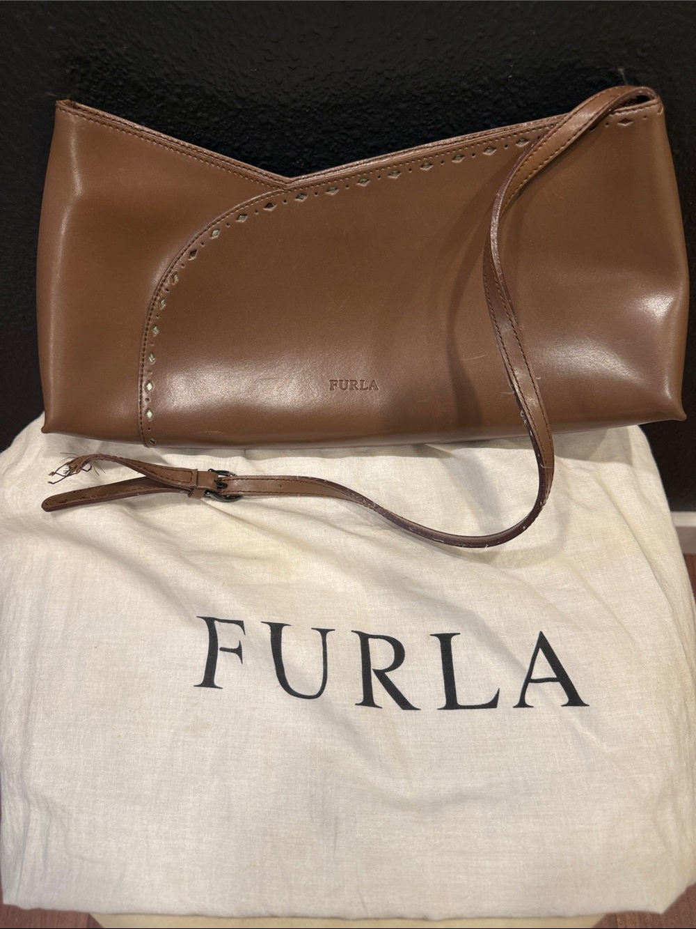 Furla Tan Brown Leather Shoulder Bag